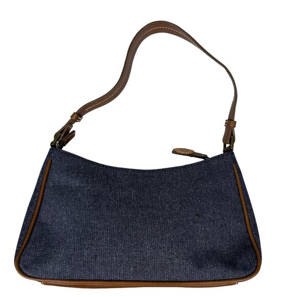 Y2K Liz Claiborne Denim Faux Leather Floral Applique Top Handle Shoulder Bag - Picture 4 of 6